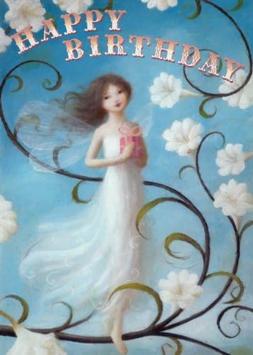 Birthday Flower Fairy with Present Greetings Card by Stephen Mackey