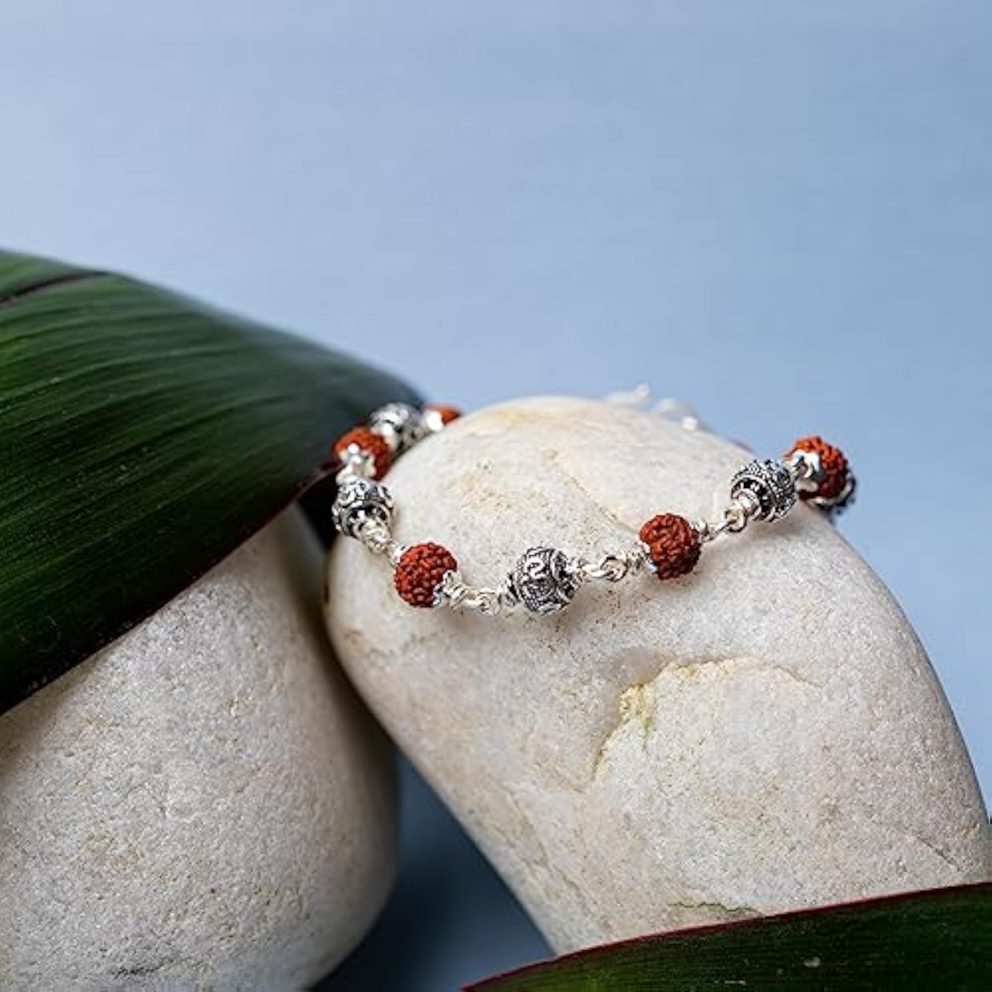 Pure Silver Rudraksha Rakhi for Brother, 925 Silver