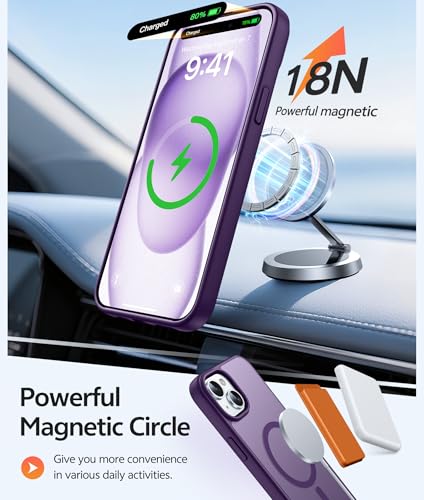 Image of FNTCASE for iPhone 15 Case: for iPhone 14 Case & iPhone 13 Case [Compatible with Magsafe] Translucent Matte Cases with [Screen Protector] Military Grade Shockproof Protective Phone Cover - Purple