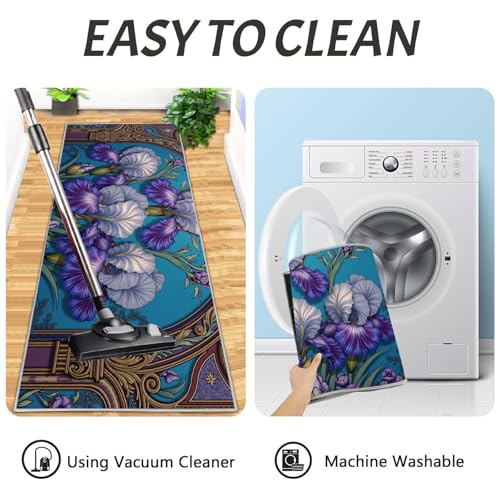 Alfombrillas de cocina góticas con borde retro de iris y base lavable suave 7