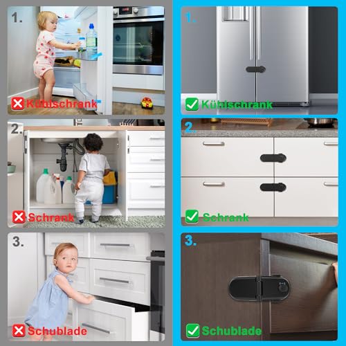 REDTRON Kindersicherung Schrank mit Doppeltem Sicherheitsschalter (4 Pack, Schwarz), kindersicherung kühlschrank mit 3M-Kleber… – Ansicht 5
