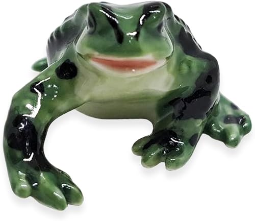 Miniatura 5 de Figura pequeña de 1 pulgadas de largo con parches de rana verde y negro, figura de ranas de cerámica, sapo, anfibios, animales, figura en miniatura,