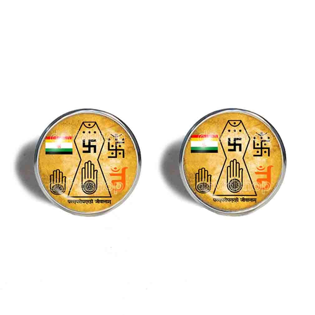 Jainism Earrings Ear Cuff Fashion Jewelry Jain Hand Symbol Flag Swastika Cute Gift Hindu
