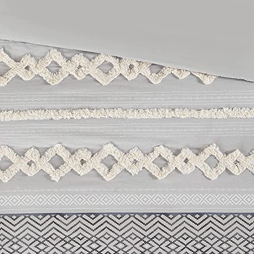 Hyde Lane Boho Gray Comforter Set King, Farmhouse Bedding Sets , Cotton Top With Modern Neutral Style Clipped Jacquard Stripes, 3-Pieces Including Matching Pillow Shams (104X90 Inches) #TOP4
