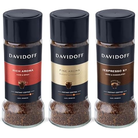 DAVIDOFF Instant Coffee Trio - Rich Aroma, Fine Aroma and Espresso 57 Bundle - 100% Arabica Beans - Roasted for a Spicy Richness, Fragrant Elegance, and Chocolatey Depth, 3 x 3.52 oz Cover