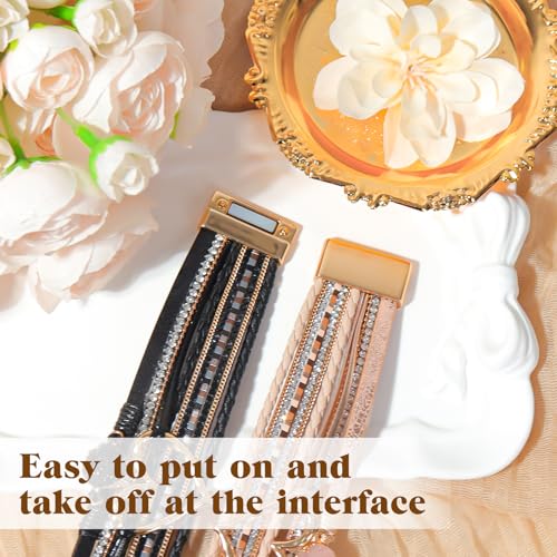 2Pcs Boho Bracelets Woven Leather Multi-Layer Wrap Bracelet Heart Shape Inlaid Rhinestone Stackable Fashion Women Bracelet Jewelry4