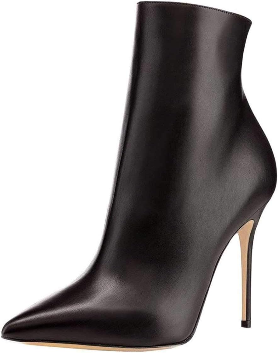 FSJ Women Fashion High Heel Ankle Boots with Rivets Closed Pointed Toe Stilettos Zipper Fall Winter Shoes Size 4-15 M US