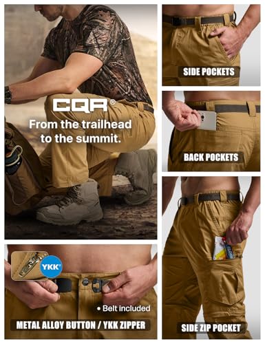 Image of CQR Men's Convertible Cargo Tactical Pants, Water Resistant Outdoor Hiking Pants, Zip Off Lightweight Stretch Work Pants
