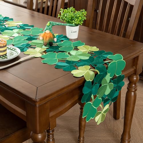 Joyfol Day St. Patrick’s Day Table Runner, Embroidered Irish Clover Dresser Scarf, Spring Green Shamrock Table Runners for Home Kitchen Dining Party Tabletop Decoration (14 x 69 Inch) by Joyfol Day - Image 3