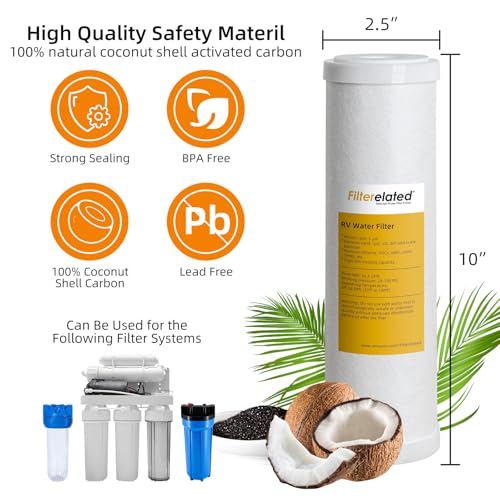 Image of Filterelated 2-in-1 RV Water Filter Replacement Cartridge,Activated Carbon,1 Micron Filtration Fits10*2.5in Water Filter Housing, Absorbs Harmful Compounds & Reduces Chlorine, odor, and color