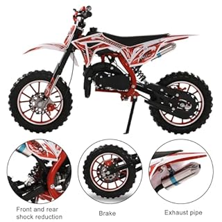 50cc Mini Dirt Bike for Kids & Adults, 2-Stroke Gas Dirt Bike with Off-Road Tires Dual Disc Brakes Shock Absorption, 40 KM/H Pocket Rocket Motor Bike, Pocket Motocross Motorcycle for Kids 4-15 Ages ﻿
