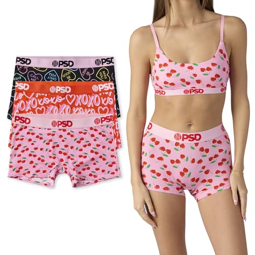 PSD Women's Heart Print Boy Shorts - Full Coverage Women's Underwear - Comfortable Stretch Panties for Women