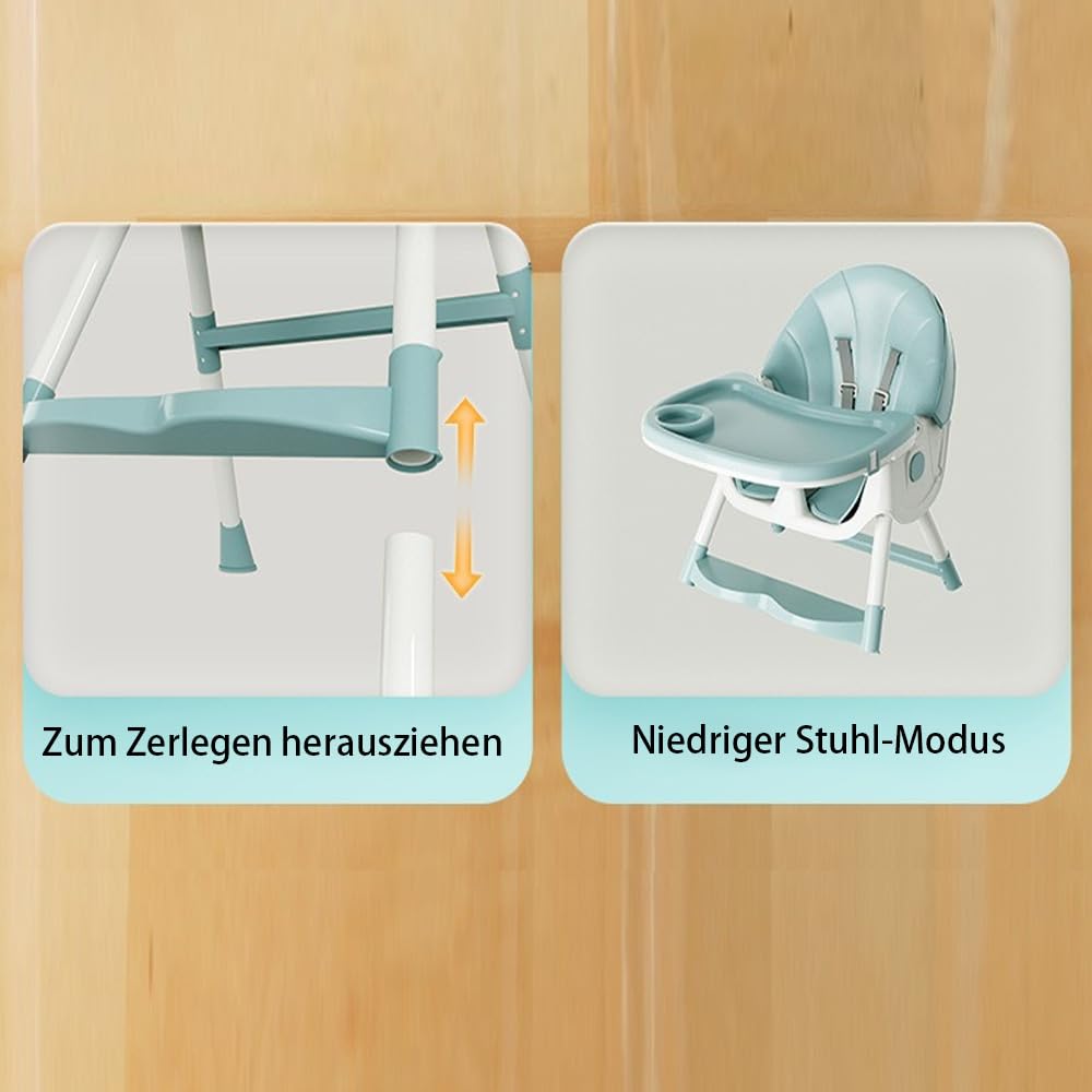 Supfine Chaise haute pour bébé 3 en 1, réglable avec ceinture de sécurité à 5 points, planche à manger amovible, hauteur réglable 87 cm, pliable, pour bébés et tout-petits (vert, 5 en 1)