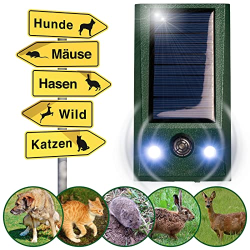GARDIGO® Solar Tierabwehr Basic I Vertreibt Hunde, Katzen, Mäuse, Ratten und Wildtiere I Tiervertreiber mit weißem und rotem LED Blitzlicht