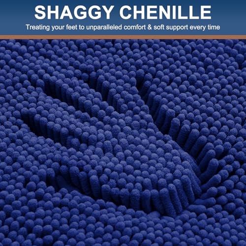Smiry Luxury Chenille Bathroom Rugs 36x24, Extra Soft and Absorbent Shaggy Bath Mat, Machine Washable, Non-Slip Plush Carpet Runner for Tub, Shower, and Floor, Home Decor Accessories, Royal Blue