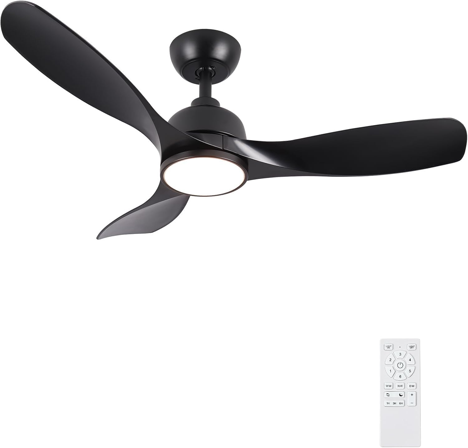 42 Inch Ceiling Fans with Lights, Outdoor Ceiling Fan with Reversible Motor, Dimmable, 3-Colors Temperature, 3 ABS Blades, Smart Ceiling Fan with Light and Remote for Living Room/Bedroom, Black