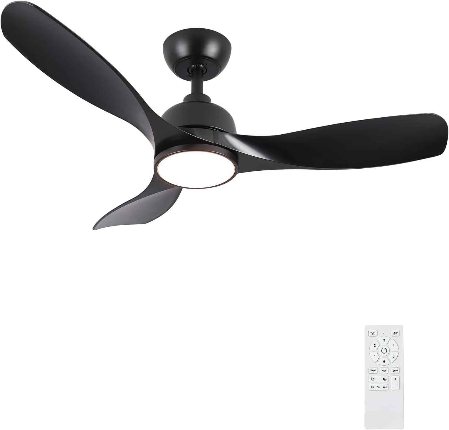 42 Inch Ceiling Fans with Lights, Outdoor Ceiling Fan with Reversible Motor, Dimmable, 3-Colors Temperature, 3 ABS Blades, Smart Ceiling Fan with Light and Remote for Living Room/Bedroom, Black