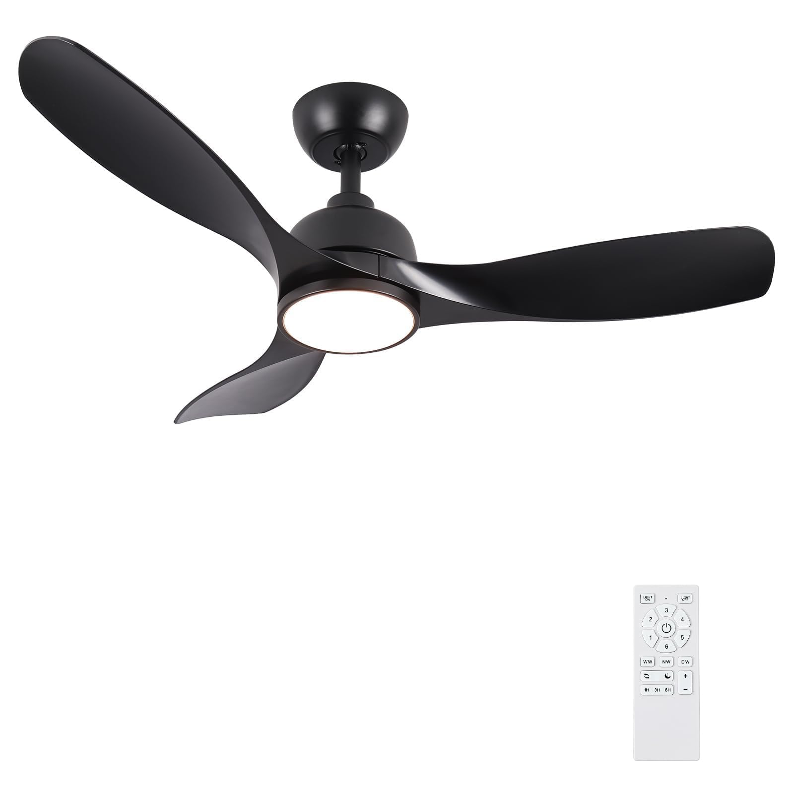 42 Inch Ceiling Fans with Lights, Outdoor Ceiling Fan with Reversible Motor, Dimmable, 3-Colors Temperature, 3 ABS Blades, Smart Ceiling Fan with Light and Remote for Living Room/Bedroom, Black
