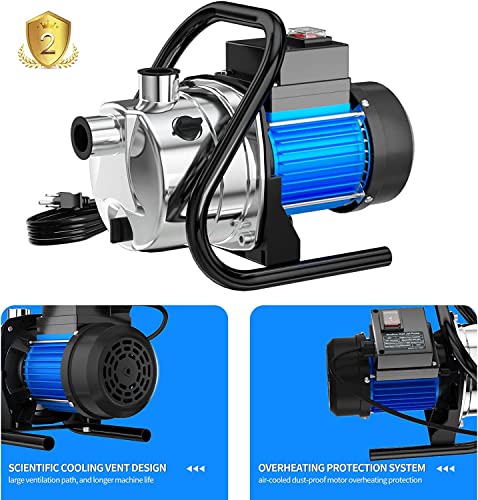 Panrano 1.6Hp Water Pump Electric Shallow Well Pump Portable Water Transfer Stainless Steel Pumps With 6 Accessories For Pool Draining Home Garden Lawn Irrigation Farm Water Removal Sprinkler System #TOP4
