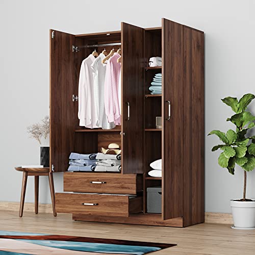 Image of Wakefit Wardrobe | 1 Year Warranty | Engineered Wood Almirah, Cupboard for Clothes Storage | 3 Door, Mirror, 1 Drawer, 1 Hanging Space | Gingham - Columbian Walnut