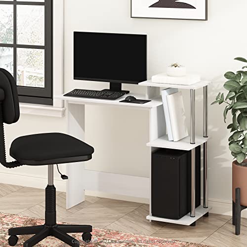 Image of Furinno EFFICIENT Desk, 28.6 inch Wide Gaming Desk with 3 Open Side Shelves, Laptop Notebook Computer Desk, Office Desk for Home Office, Study Room, Dorm, Bedroom, White Oak /Stainless Steel