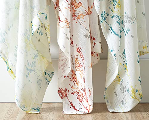 Image of Treatmentex Branch Semi Sheer Curtains for Living Room Yellow White Print Curtains for Bedroom 95 inch Length Teal and Grey Watercolor Window Panels with Multicolor Design Grommet Top 2pcs