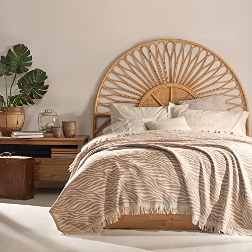 Milam London Grand couvre-lit en coton recyclé pour canapés | lits | canapés | couvre-lit king size et double | grande couverture pour lits | imprimé zèbre | 220 x 240 cm beige Cover