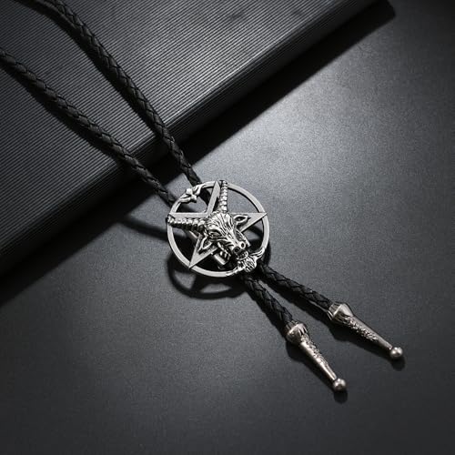 Image of Joxevyia Bolo Tie for Men Vintage Cow Skull Leather Rope Western Cowboy Necktie Vintage Bola Tie Gift for Him