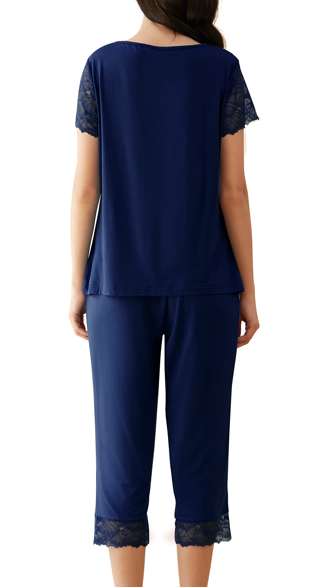 WiWi Bamboo Pajama Set For Women - Short Sleeve Top & Capri Pants, Soft Loungewear With Lace Trim - View #7