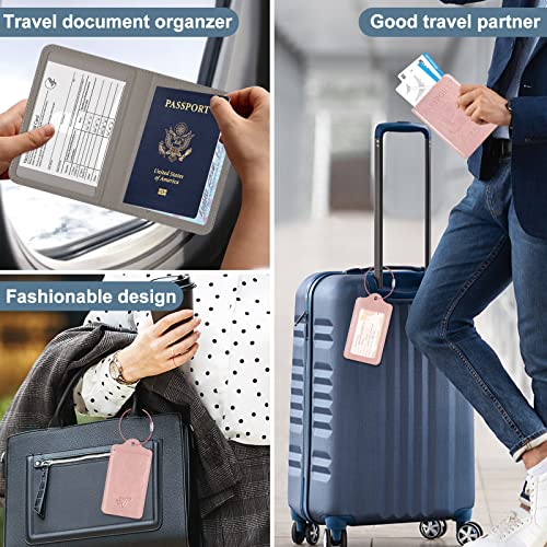 Dmluna Passport Holder And Luggage Tag Set, Passport And Vaccine Card Holder Combo, Leather Passport Wallet Cover Travel Documents Organizer With Vaccine Card Slot, For Men And Women, Rose Gold #TOP5