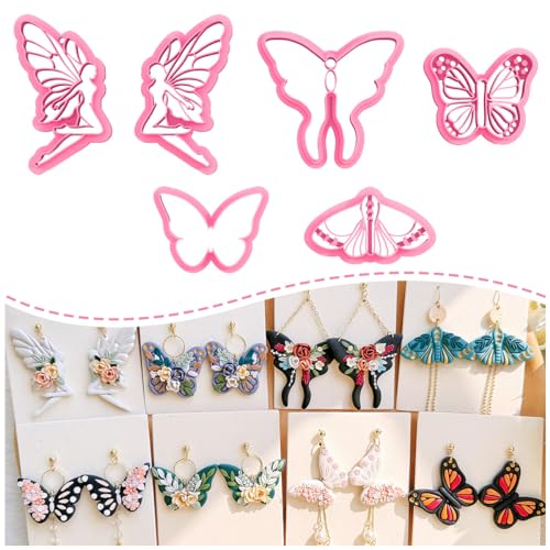 KEOKER Cortadores de arcilla polimérica, 6 formas de mariposa, diseño de polilla luna, cortadores de arcilla de primavera (6 piezas)