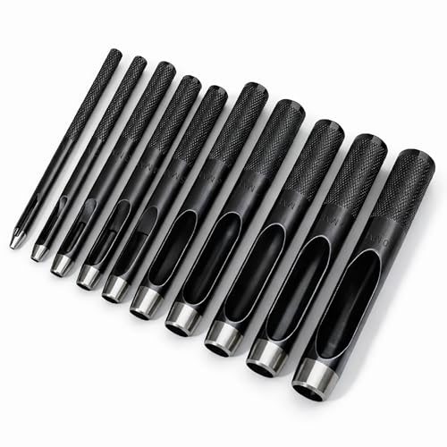 UNCO- Hollow Leather Hole Punch Set, 1mm-10mm, 10 pcs, Black, Carbon Steel Leather Hole Punch Tool