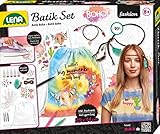 Lena 42608 Bastelset Batik Boho, DIY Rucksack, Komplettset mit Leinenrucksack 29 x 34 cm, 5 Batikfarben, 3 Textilstifte, Bügelfolien, Haarperlen und Flecht-Haarband für Kinder ab 8 Jahre