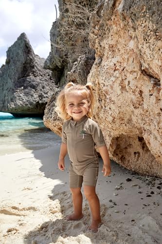 LÄSSIG Unisex Baby Schwimmanzug Kurzarm Badeanzug, Chocobraun, 19-24 Monate EU