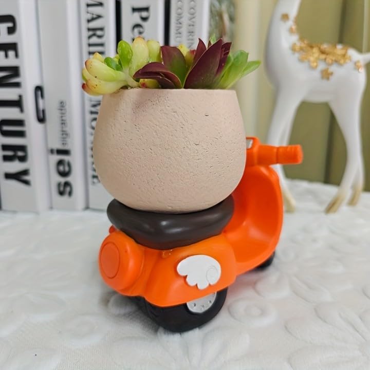 Image of Unique Scooter Flower Pots | Cute Planters Vintage Design, Indoor & Outdoor Plant Holders for Home & Garden | No Plants or Floral Included (Unique Face Planter Pots)