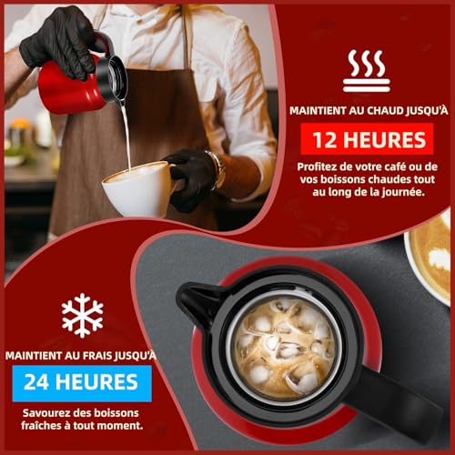 Pichet à café en acier inoxydable 304 au design premium rouge