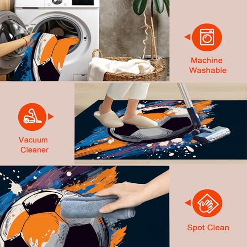 Tapis crèche lavable anti-tache grand format bleu et orange - 6