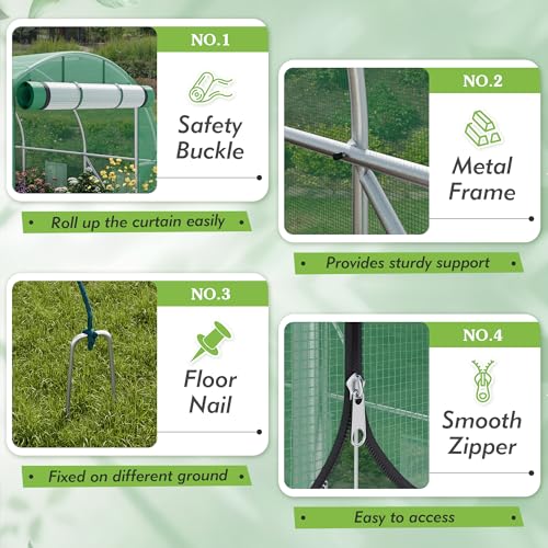 Image of Greesum Walk-in Greenhouse for Outside Heavy Duty, Greenhouse with Zippered Screen Doors & 6 Screen Windows for Winter, Green