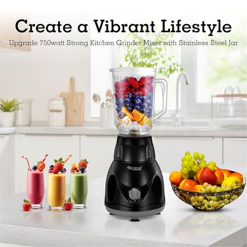 Image of Skystar 750W 4 Jar BIS Approved Juicer Mixer Grinder with Heavy Duty Motor, Premium Black Diamond Cut Body, 3 Speed Modes, Durable ABS Build, 2 Years Warranty