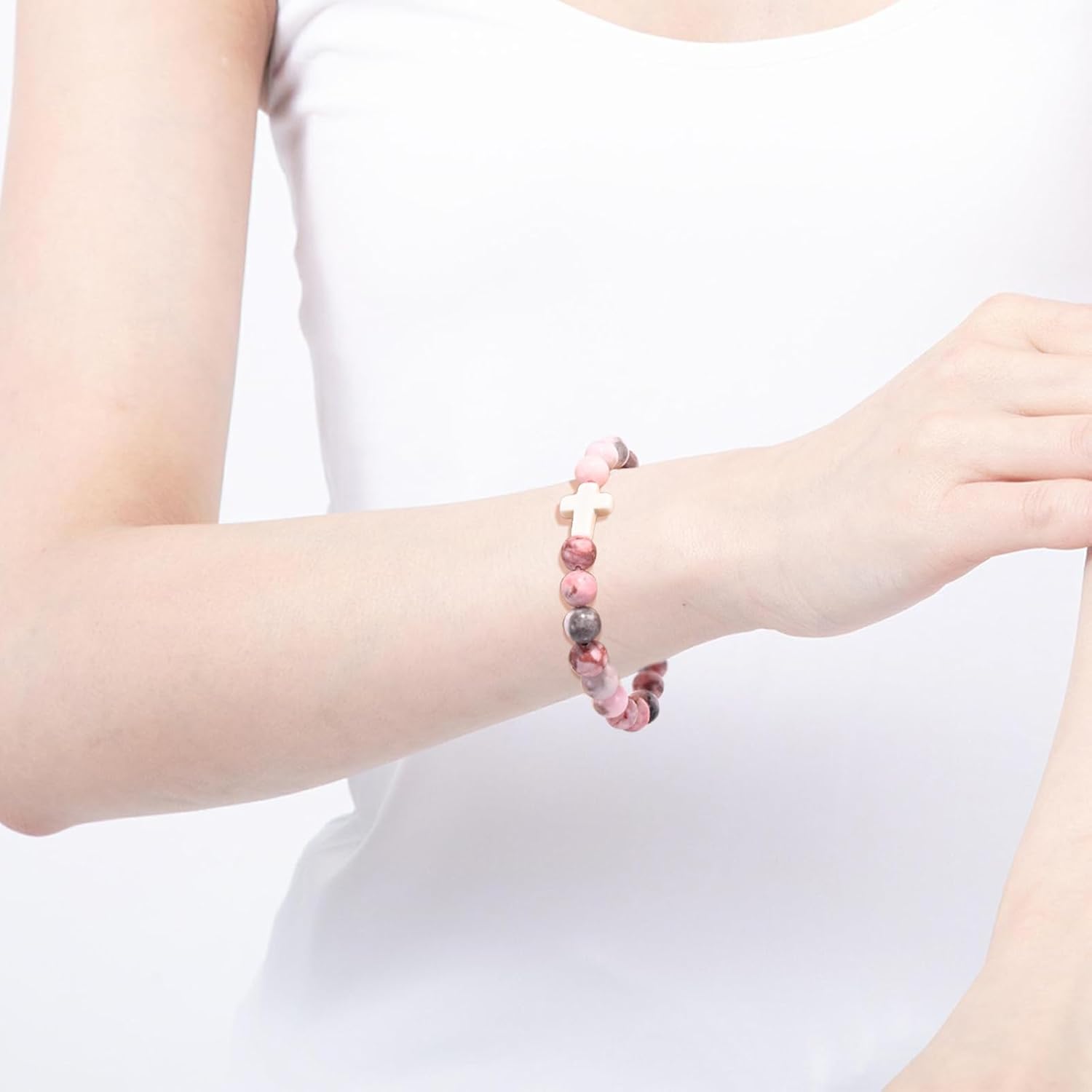 YVVLEE 9Pcs Cross Bracelets for Women Men Natural Stone Beaded Christian Bracelets Set Religious Cross Beads Bracelet Faith Easter Bracelets Jewelry - Image 5