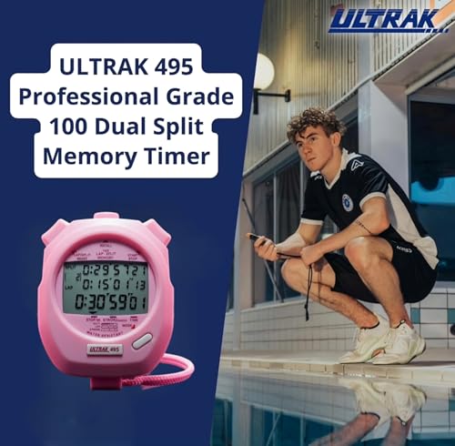 Image of ULTRAK 495 Stopwatch - Pink Professional 100-Lap Digital Timer, Countdown Interval Tracker, Water-Resistant Sports Watch, Chronograph for Coaching & Training