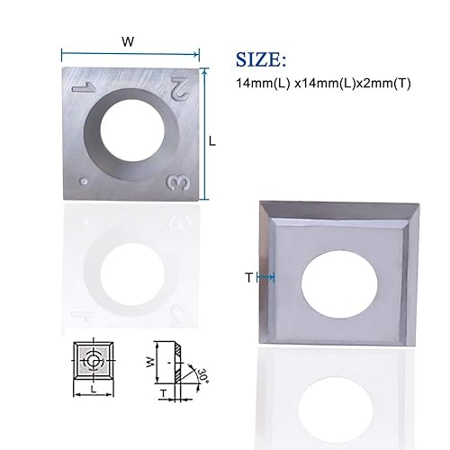 Miniatura 3 de 10 paquetes de 0.551 in de insertos de carburo indexables para cepilladora espiralhelicoidal y cuchillas de corte de carburo de repuesto con