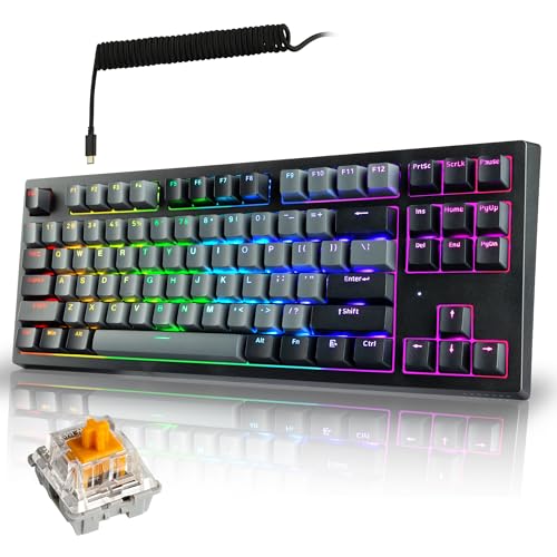 Image of TECWARE Phantom+ Elite 87 Key RGB Mechanical Gaming Keyboard | 3 Mode Wireless Bluetooth 5.0 2.4GHz & USB C Wired | Hot Swappable 5 Pin | Double Shot PBT Keycaps | Wraith Orange Switch - Black