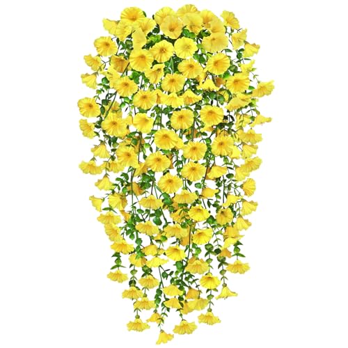 YSUVIN Fiori Finti da Esterno, 2 Pezzi Piante Finte da Esterno, Petunia Pianta Fnta Cadente, Fiori Artificiali Realistici Petunia Finti per Decorazioni Interno Balconi Giardino, Giallo