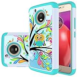 Moto E4 Case (US version), MicroP Hybrid Dual Layer Silicone Plastic Armor Defender Phone Case Cover for Motorola Moto E4 2017 / Moto E (4th Generation) (Armor Green Owl)