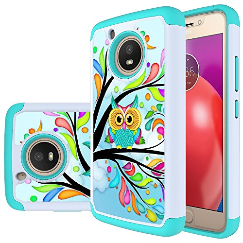 MicroP Moto E4 Case (US Version), Hybrid Dual Layer Silicone Plastic Armor Defender Phone Case Cover for Motorola Moto E4 2017 / Moto E (4th Generation)(Armor Green Owl)