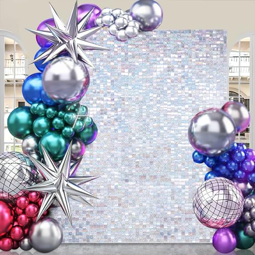 Silver Shimmer Backdrop Sequin Backdrop Shimmer Wall Background Panels Christmas Background for Bachelorette Party Bridal Shower Stage Panel Decor (12 Packs) by LuoluoHouse - Used condition - Image 3