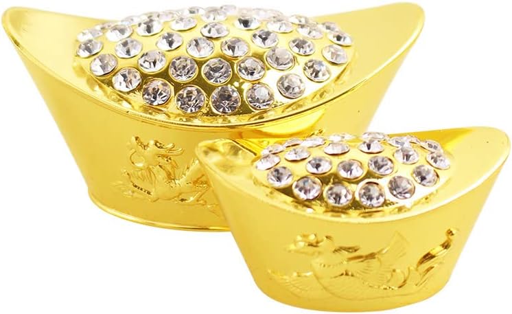 Taoist Supplies Amulet Exorcism Bringing Good Luck Mascot Decoration Pendant 合金元宝 镶钻元宝摆件 金元宝龙凤元宝店铺家居精品摆件（1Pcs 龙凤钻元宝大号长7.8cm（1Pcs 一盒2个大号元宝）