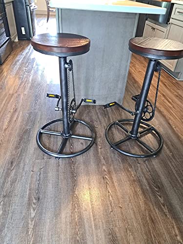 Lokkhan Rustic Swivel Adjustable Bike Stool-29-37 Kitchen Counter Bar Height-Set Of 2 Industrial Farmhouse Countertop Barstools-Metal And Wood #TOP7