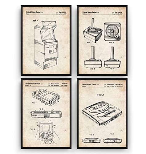 Magic Posters Gamer Patent Prints - Set Of 4 - Gaming Poster Gift Vintage Blueprint Retro Girls Boys Video Games Room Wall Art Bedroom Original Decor Merchandise Classic Old - Frame Not Included
